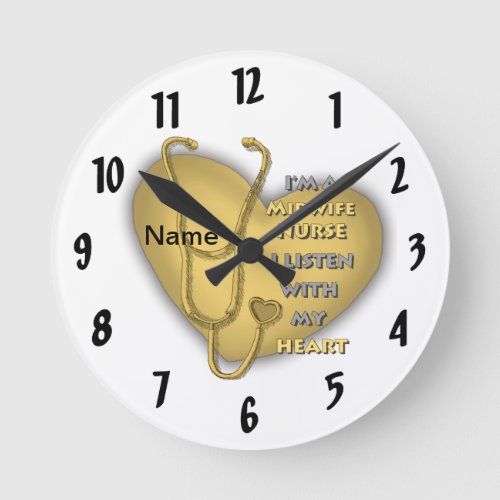 Midwife Nurse Yellow Heart custom name Round Clock