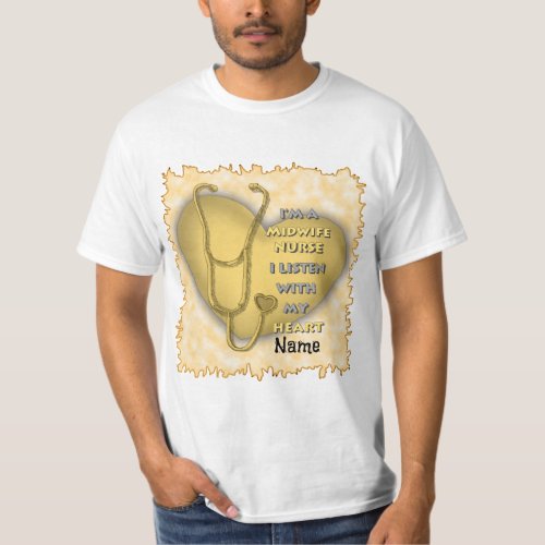 Midwife Nurse Yellow Heart custom name T_Shirt