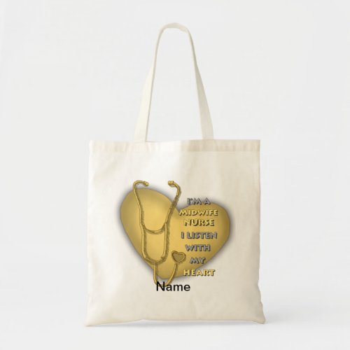 Midwife Nurse Yellow Heart custom name  Tote Bag