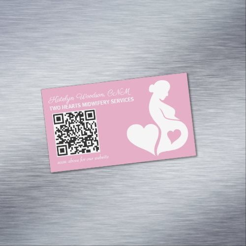 Midwife or Doula Pink Pregnancy OBGYN QR Code Business Card Magnet