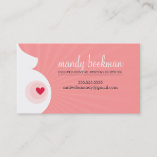 MIDWIFE pregnant belly silhouette coral pink Business Card
