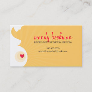 MIDWIFE pregnant belly silhouette heart yellow red Business Card