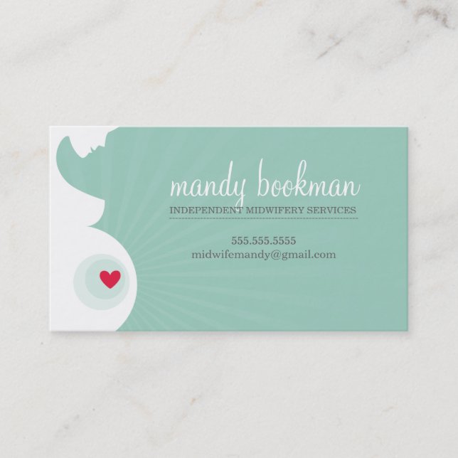 MIDWIFE pregnant belly silhouette mint green Business Card (Front)