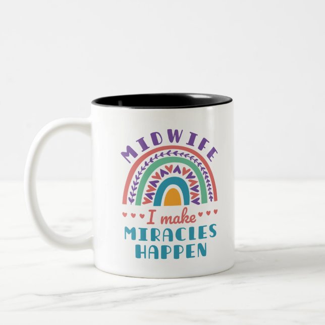 Midwife Rainbow I Make Miracles Happen Two-Tone Coffee Mug (Left)