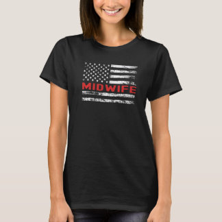 Midwife USA Flag Profession Retro Job Title T-Shirt