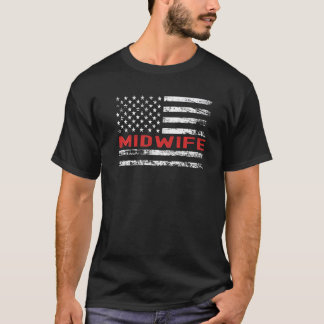 Midwife USA Flag Profession Retro Job Title T-Shirt