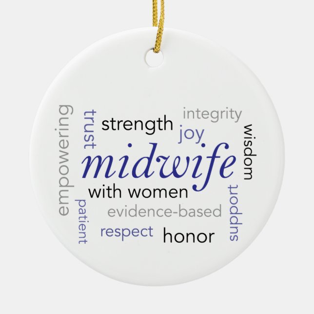 midwife word cloud ceramic ornament (Front)