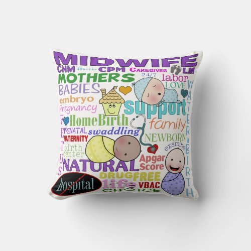 Midwifery Terminology_Subway Art Throw Pillow
