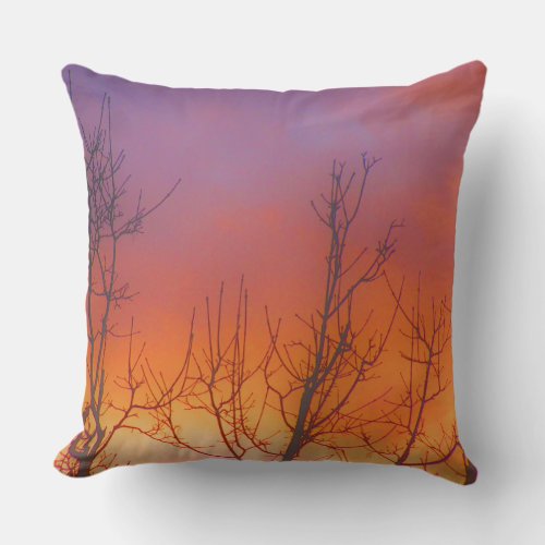 Midwinter Sunset Colors Trees Bare Branches Canada Throw Pillow