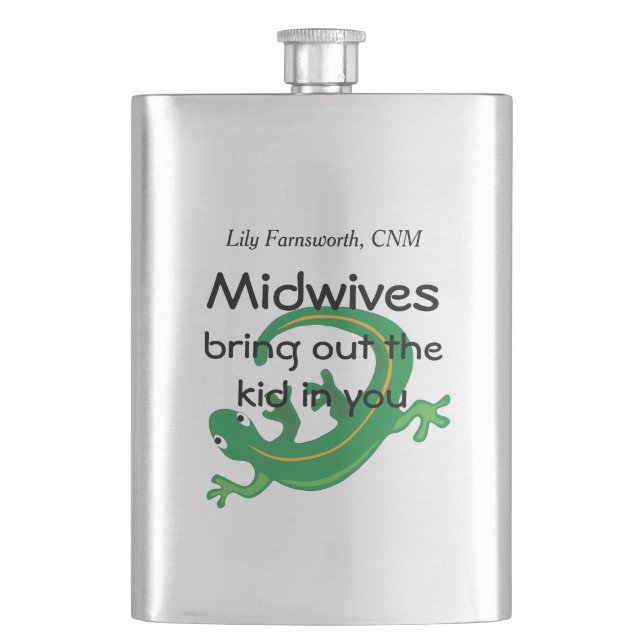 Midwives and Green Lizard Twist Flask (Front)