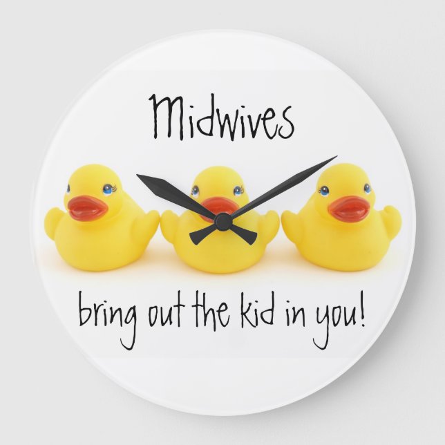 Midwives and Yellow Rubber Ducks Large Clock (Front)
