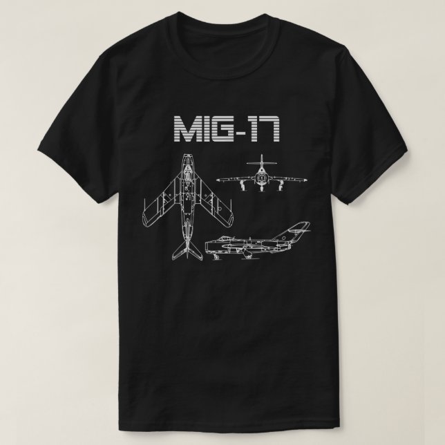 Mig-17 Soviet Plane Warbird Blueprint Schematics D T-Shirt (Design Front)