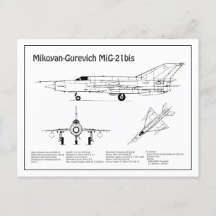 MiG-21 bis - Airplane Blueprint Plans BD Postcard