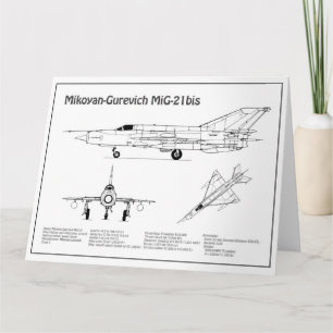 MiG-21 bis - Airplane Blueprint Plans BD Thank You Card