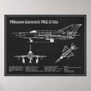 MiG-21 bis - Airplane Blueprint Plans PD Poster