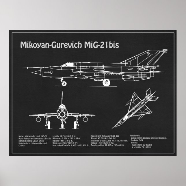 MiG-21 bis - Airplane Blueprint Plans PD Poster (Front)