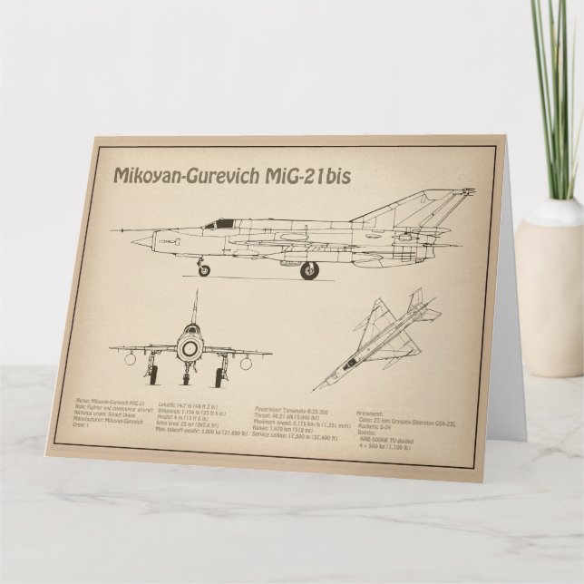 MiG-21 bis - Airplane Blueprint Plans SD Thank You Card (Front)