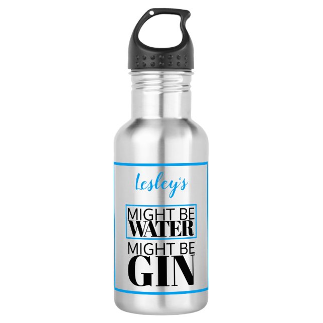 Might be water.  Might be gin.  Blue personalized Stainless Steel Water Bottle (Front)