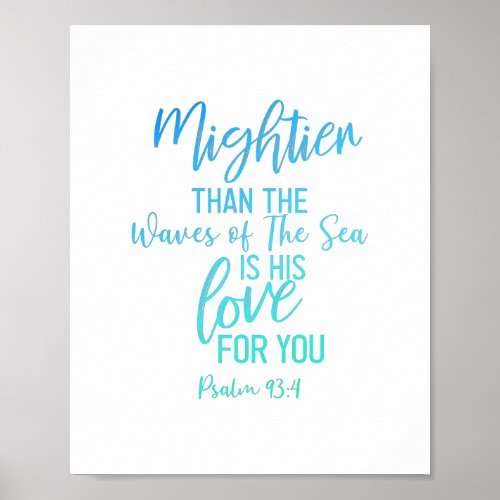 Mightier Than The Waves Bible Verse Wall Art Blue