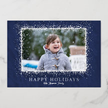 Mightnight Blue Snowy Holiday Foil Horizontal Card