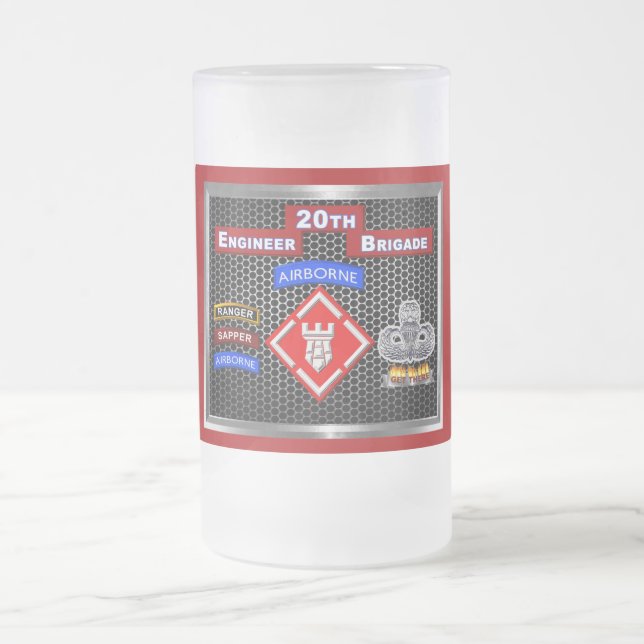 Mighty 20th Engineer Brigade-Airborne Frosted Glass Beer Mug (Center)