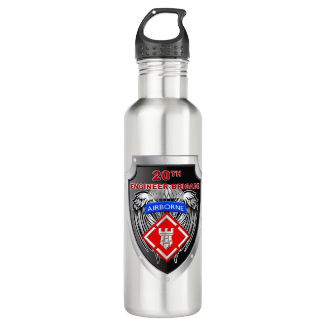 Mighty 20th Engineer Brigade-Airborne Stainless Steel Water Bottle (Front)