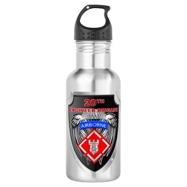 Mighty 20th Engineer Brigade-Airborne Stainless Steel Water Bottle (Front)