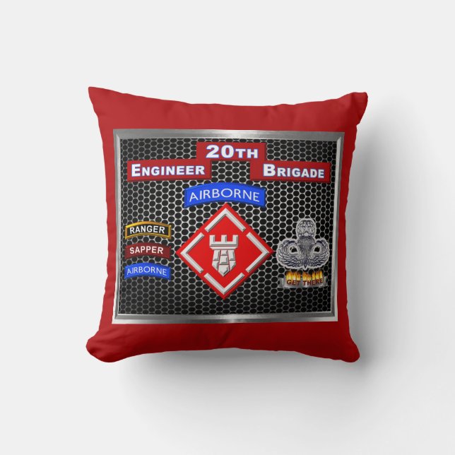 Mighty 20th Engineer Brigade-Airborne Throw Pillow (Front)