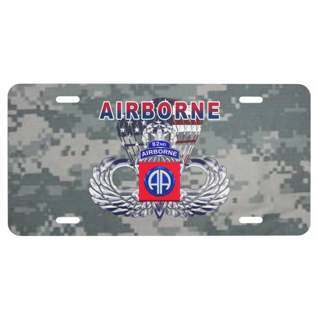 Mighty 82nd Airborne Div Jump Wings Patch License Plate (Front)