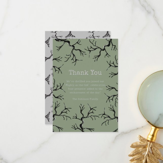 Mighty as the Oak Spooky Adult Birthday Thank You Card (Front/Back In Situ)