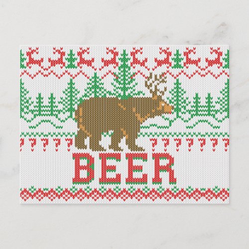 Mighty Bear Deer Beer Christmas Jumper Knit Style Holiday Postcard