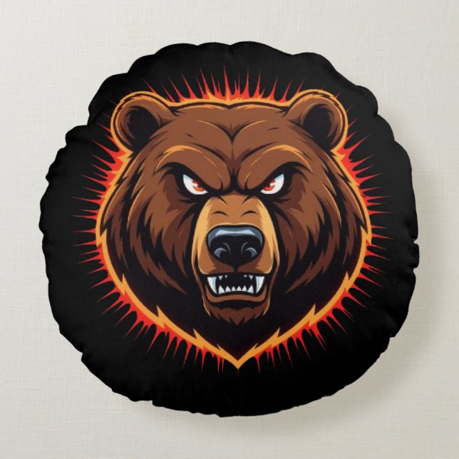 Mighty Bear – Raw Strength of Nature Round Pillow (Front)