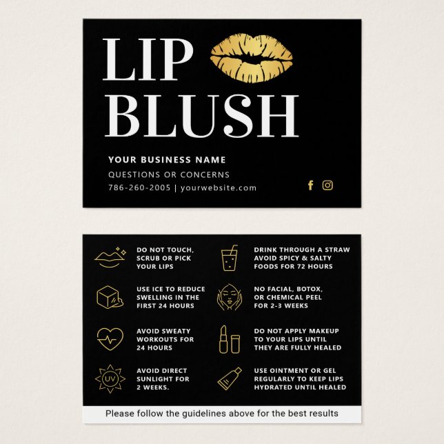 Mighty  Black & Gold Lip Blush Aftercare Card (Front & Back)