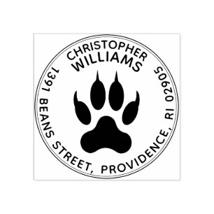 Mighty Claws Wolf Paw Print Round Return Address Rubber Stamp