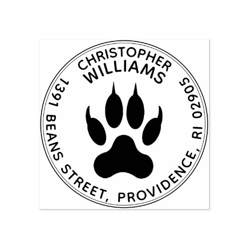 Mighty Claws Wolf Paw Print Round Return Address Rubber Stamp