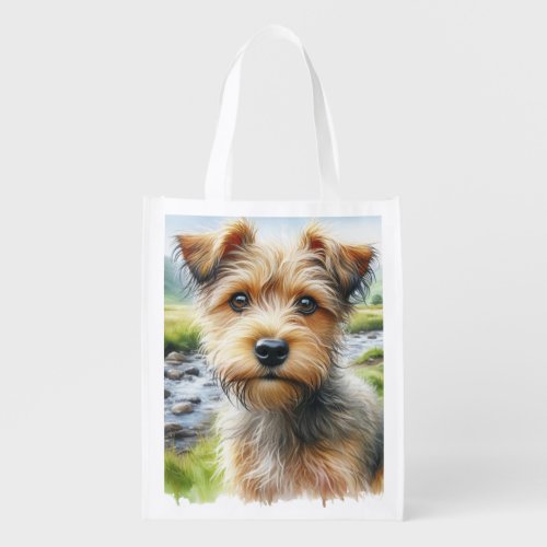 Mighty Cute Terrier in Watercolor Grocery Bag