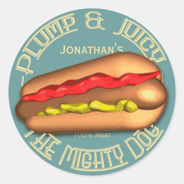 Mighty Dog Hotdog Personalized Classic Round Sticker (Front)