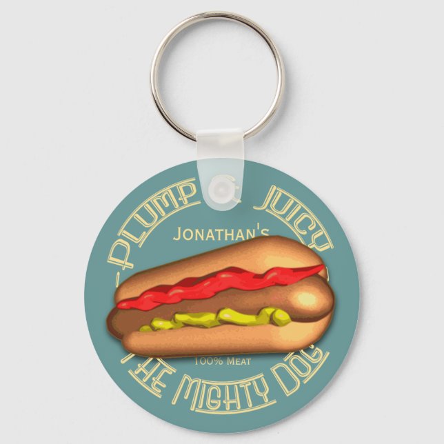 Mighty Dog Hotdog Personalized Keychain (Front)