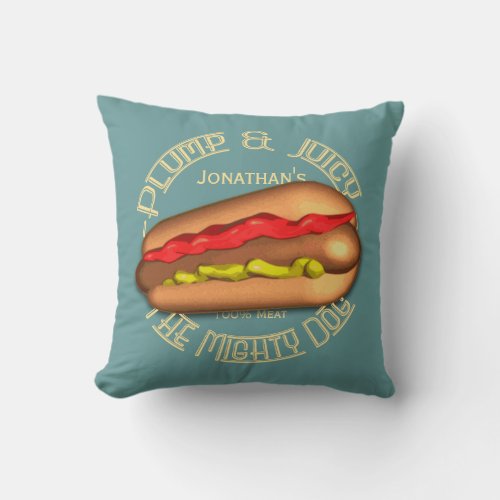 Mighty Dog Hotdog Personalized Throw Pillow