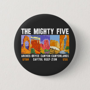 Mighty Five Utah National Parks List Vintage Button