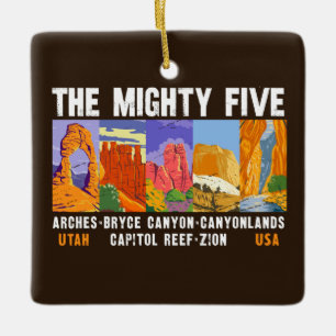 Mighty Five Utah National Parks List Vintage  Ceramic Ornament