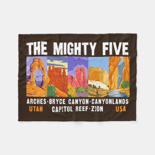 Mighty Five Utah National Parks List Vintage  Fleece Blanket