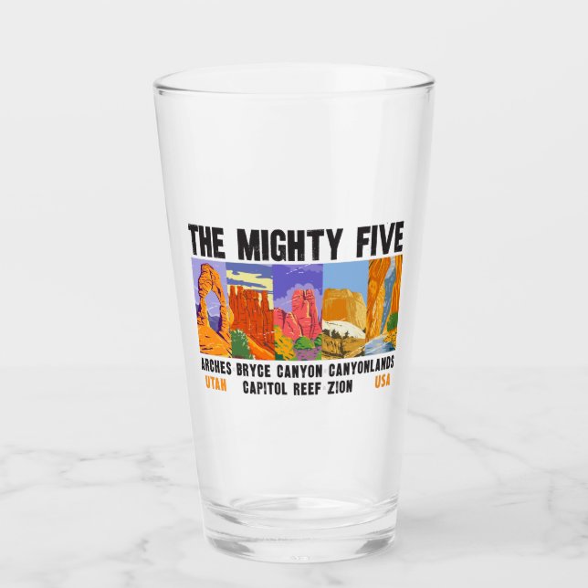 Mighty Five Utah National Parks List Vintage Glass (Front)