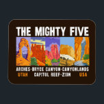 Mighty Five Utah National Parks List Vintage Magnet<br><div class="desc">The parks Zion,  Bryce Canyon,  Capitol Reef,  Canyonlands,  and Arches are collectively known as “The Mighty 5” in Utah.</div>