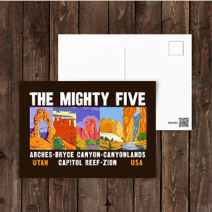 Mighty Five Utah National Parks List Vintage Postcard