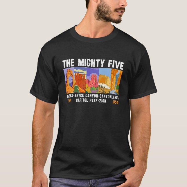 Mighty Five Utah National Parks List Vintage T-Shirt (Front)
