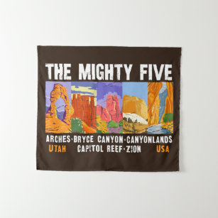 Mighty Five Utah National Parks List Vintage Tapestry