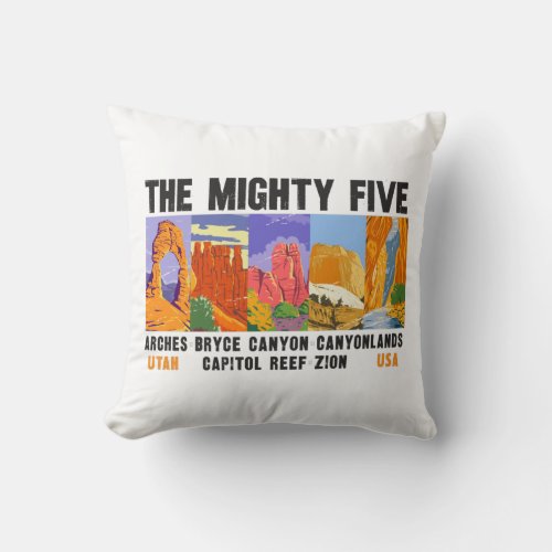 Mighty Five Utah National Parks List Vintage Throw Pillow
