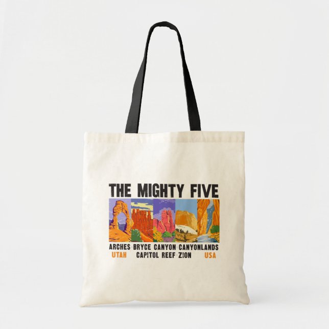 Mighty Five Utah National Parks List Vintage Tote Bag (Front)