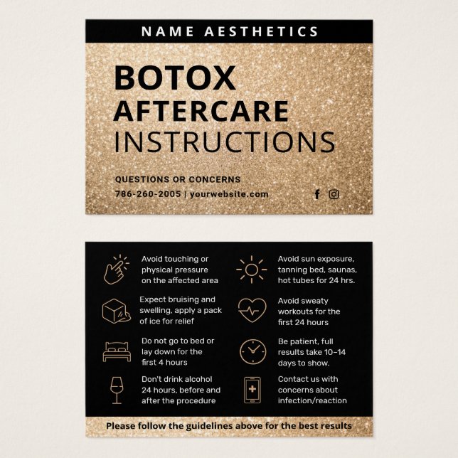 Mighty Glitter Gold Dermal Filler Aftercare Card (Front & Back)